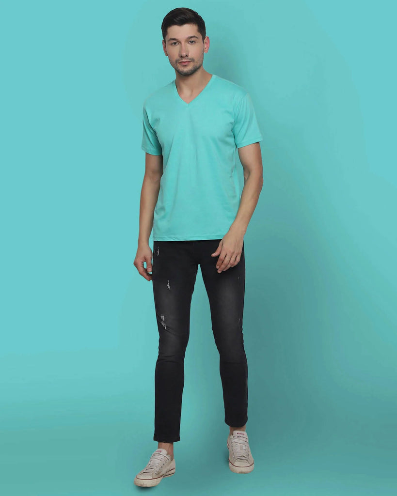 Melangebox V Neck Half Sleeves: Robin Egg Blue