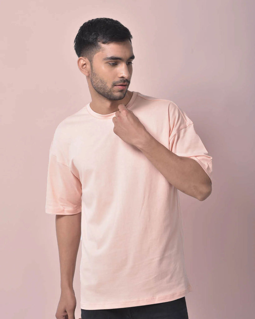 Melangebox Dropshoulder Crew Neck: Solid Peach