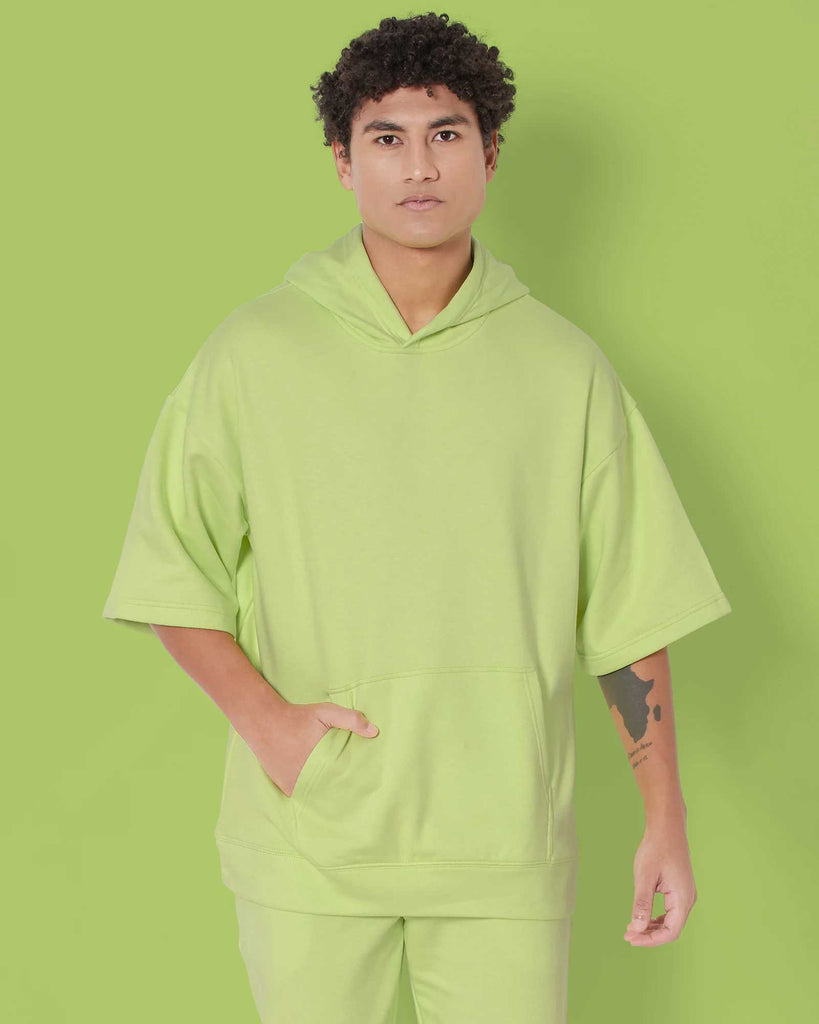 Melangebox Crop Sleeves Oversized Hoodie: Neon Green