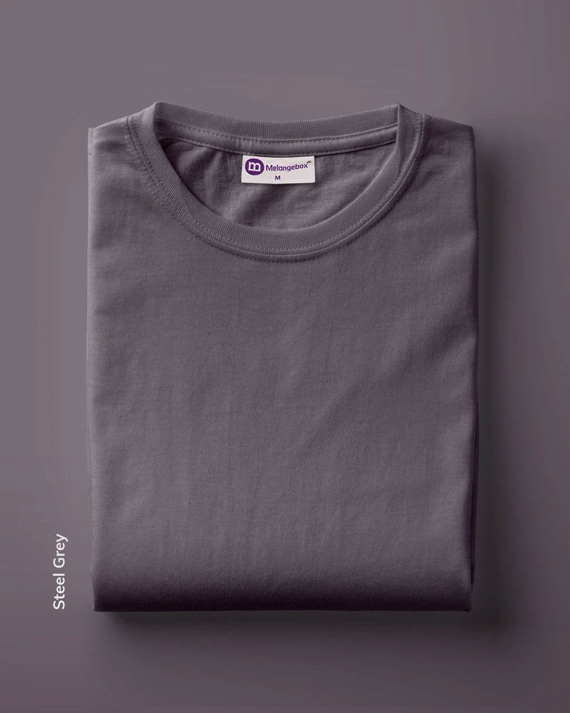 Melangebox Half Sleeves Crew Neck: Steel Grey