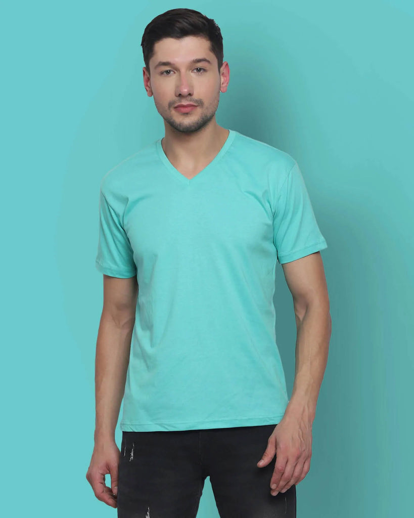 Melangebox V Neck Half Sleeves: Robin Egg Blue