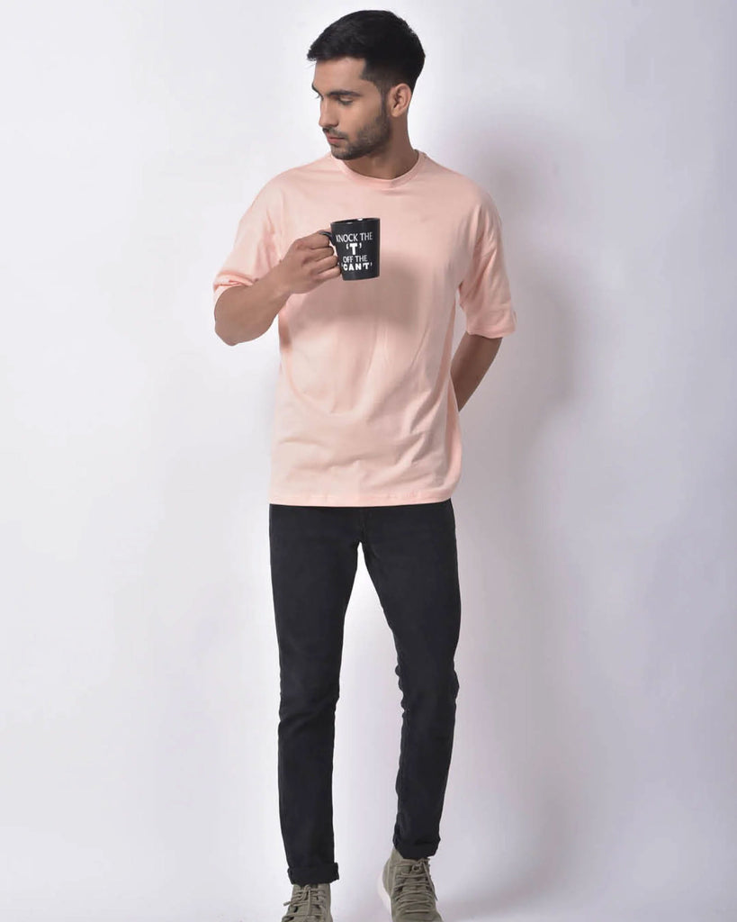 Melangebox Dropshoulder Crew Neck: Solid Peach