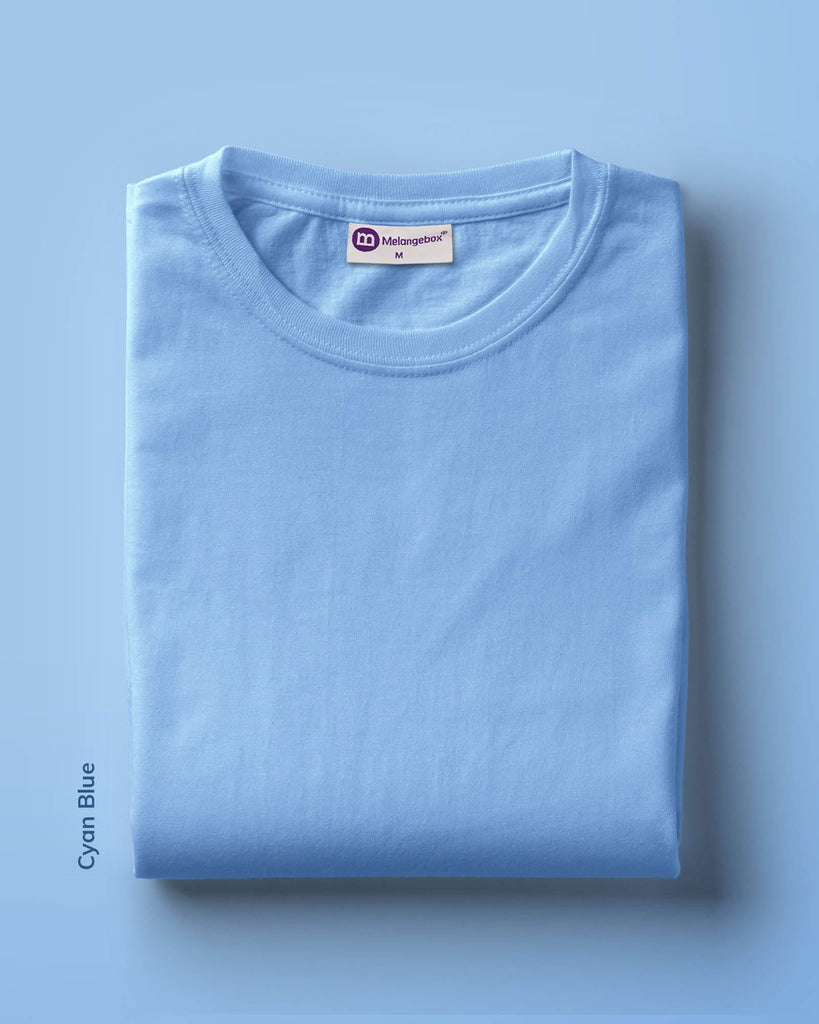 Melangebox Half Sleeves Crew Neck: Cyan Blue