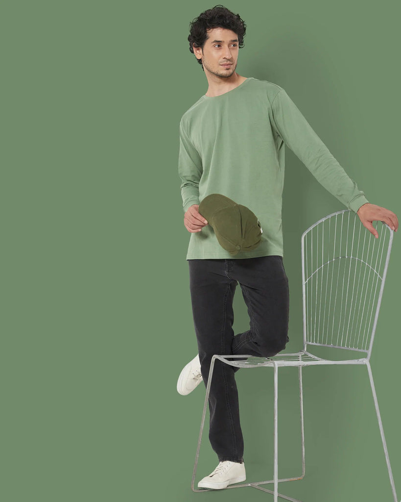 Melangebox Full Sleeves Crew Neck: Sage Green