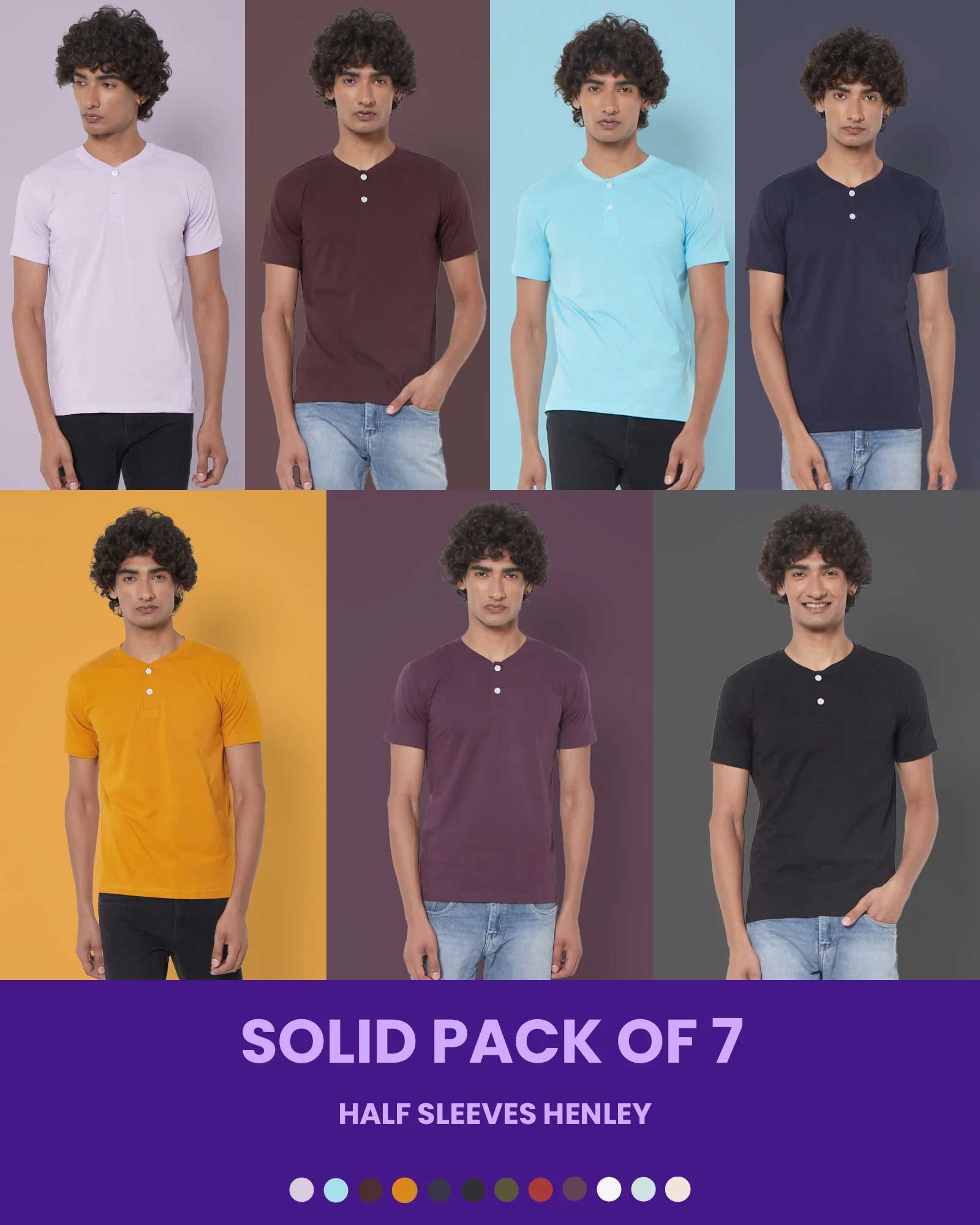 Melangebox Solid Pack of 7: Henley