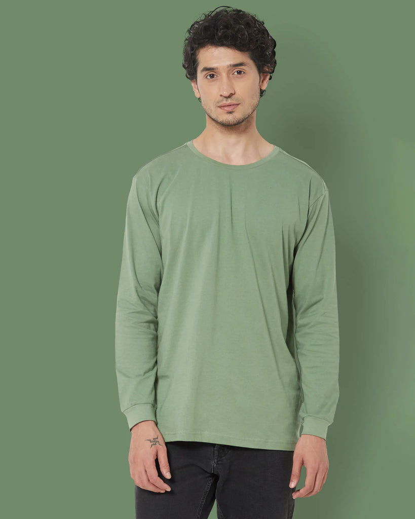 Melangebox Full Sleeves Crew Neck: Sage Green