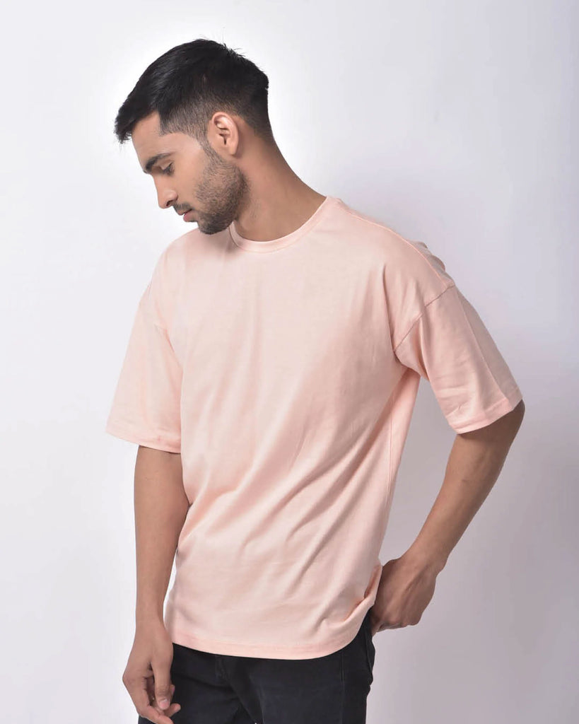 Melangebox Dropshoulder Crew Neck: Solid Peach