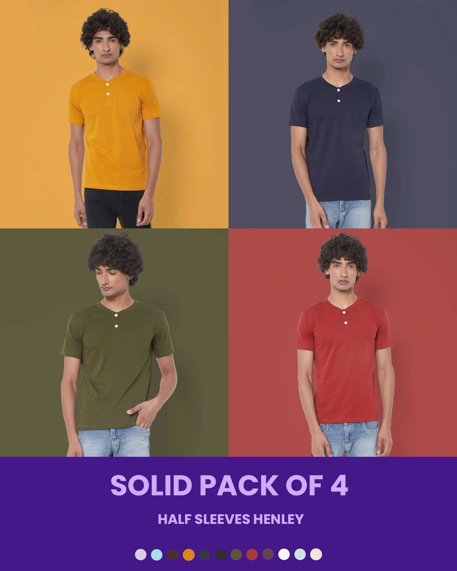 Solid Pack of 4: Henley