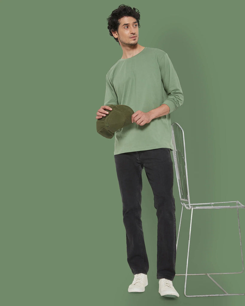 Melangebox Full Sleeves Crew Neck: Sage Green