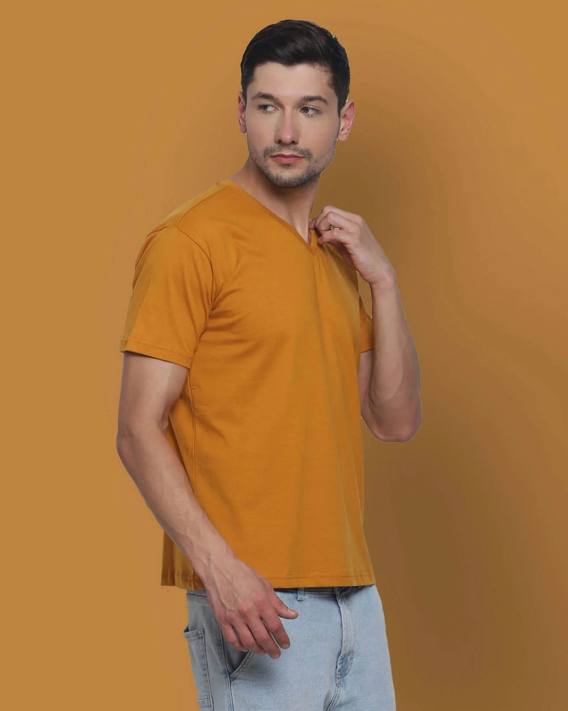 Melangebox V Neck Half Sleeves: Mustard