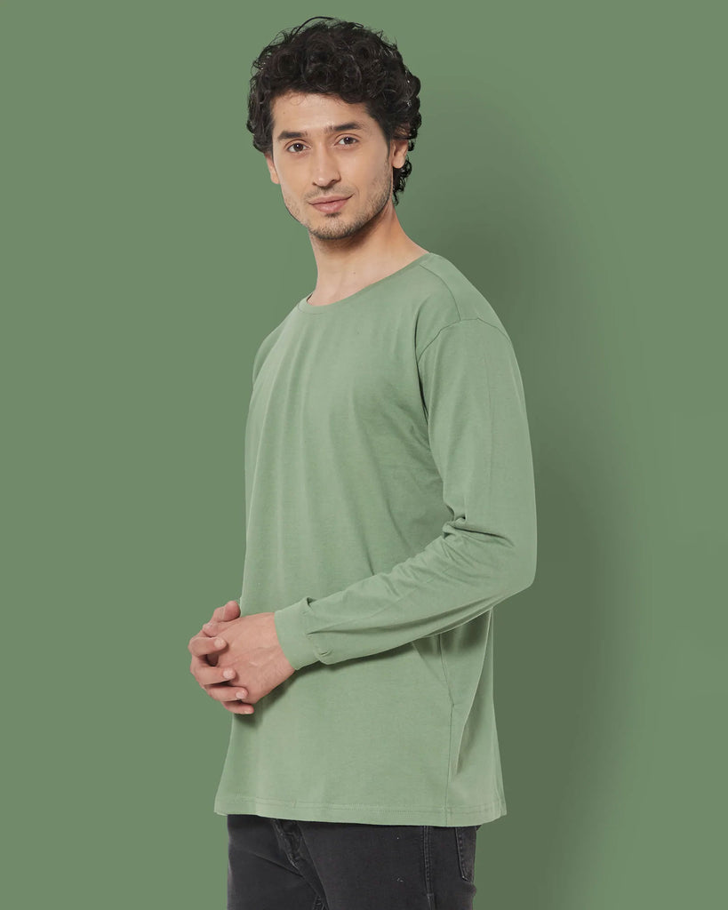 Melangebox Full Sleeves Crew Neck: Sage Green