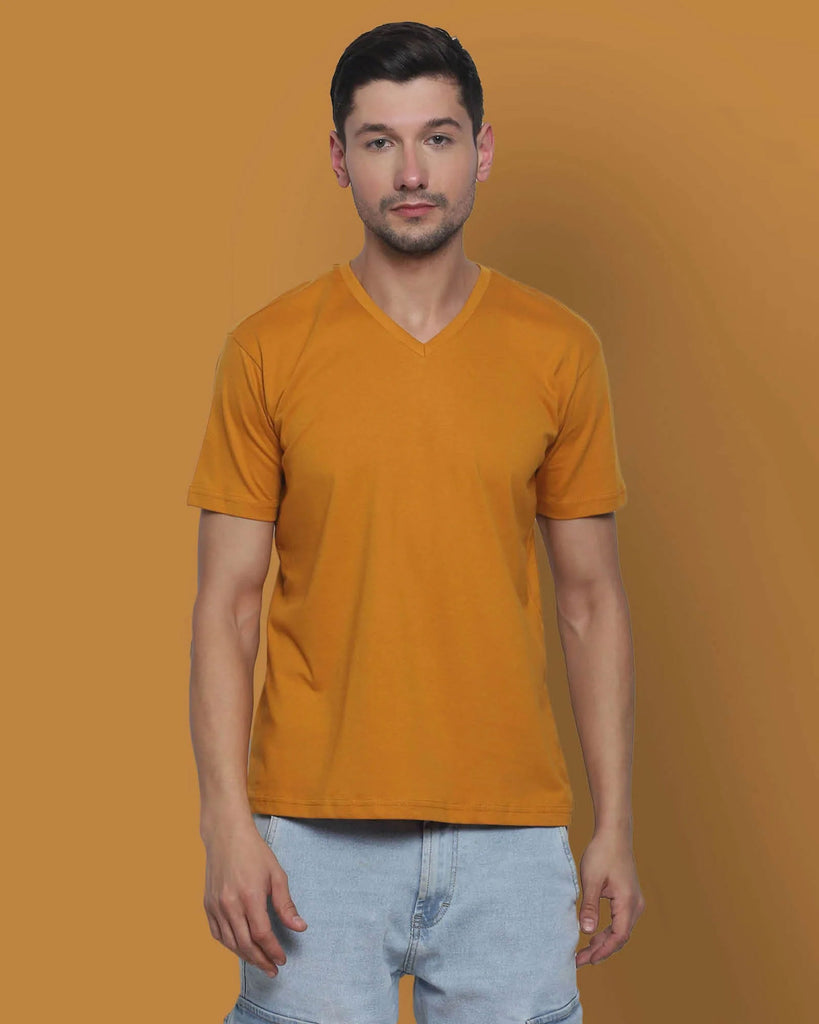 Melangebox V Neck Half Sleeves: Mustard