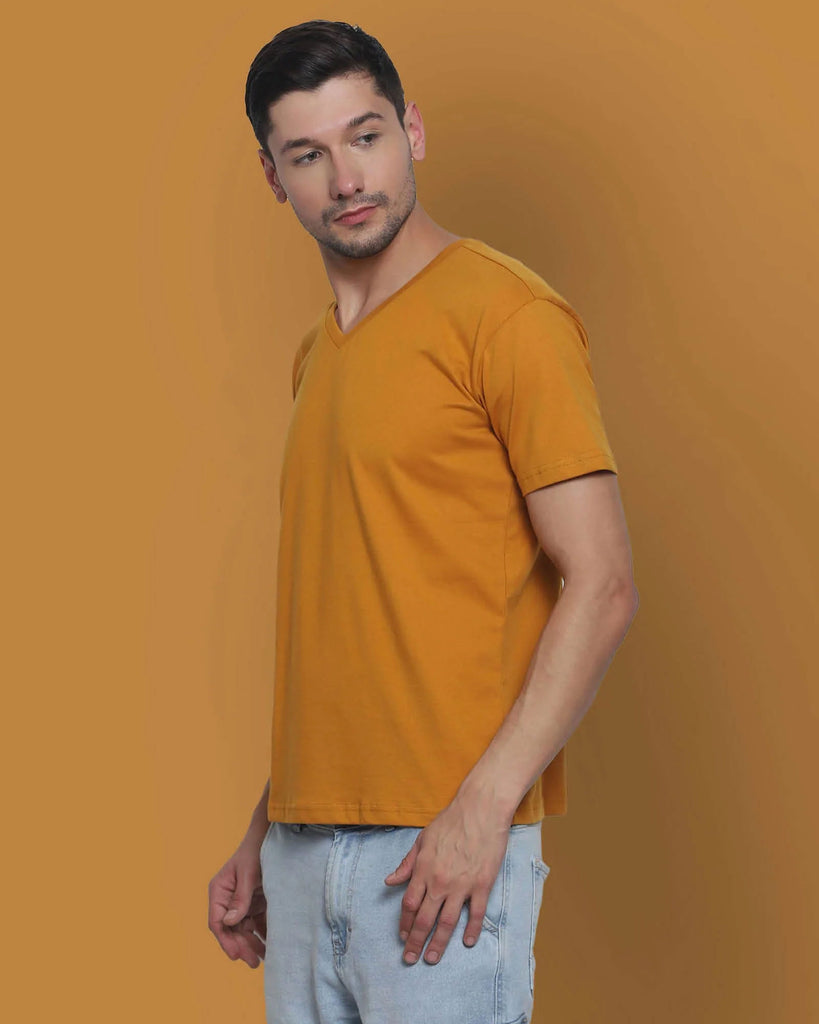 Melangebox V Neck Half Sleeves: Mustard