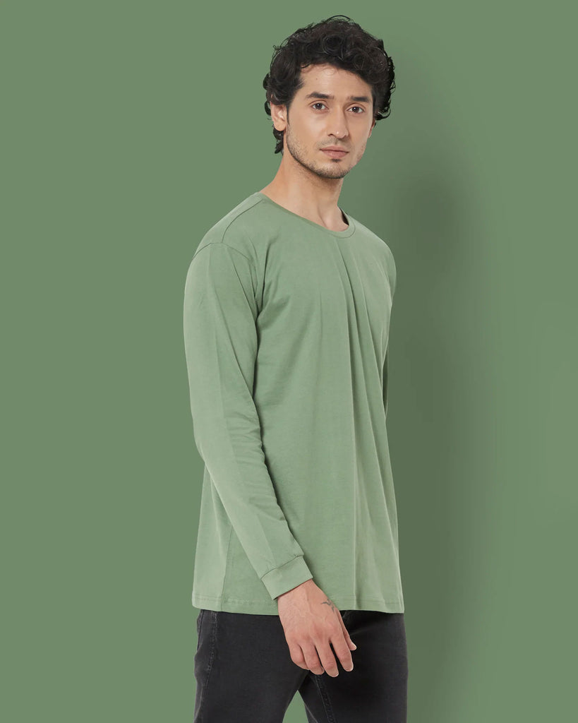 Melangebox Full Sleeves Crew Neck: Sage Green