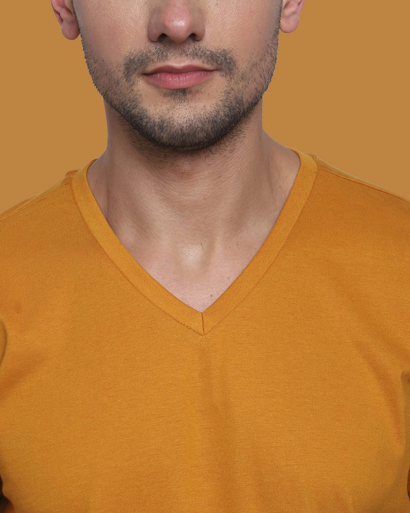 Melangebox V Neck Half Sleeves: Mustard