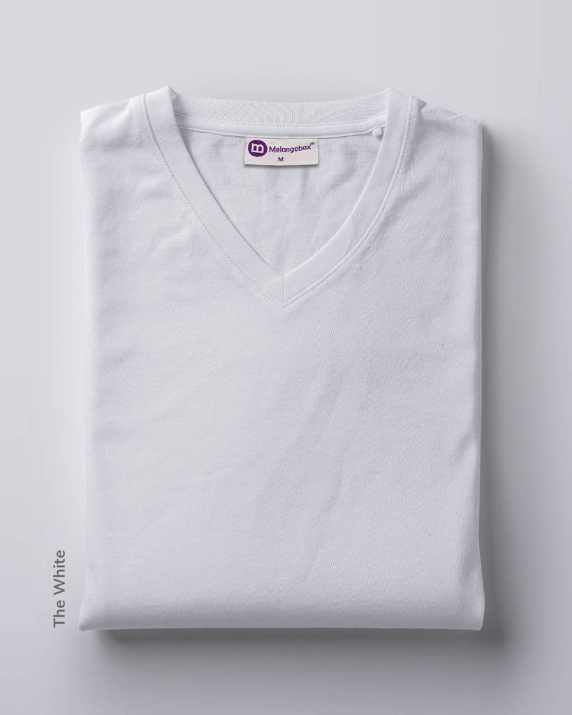 Melangebox V Neck Half Sleeves: White