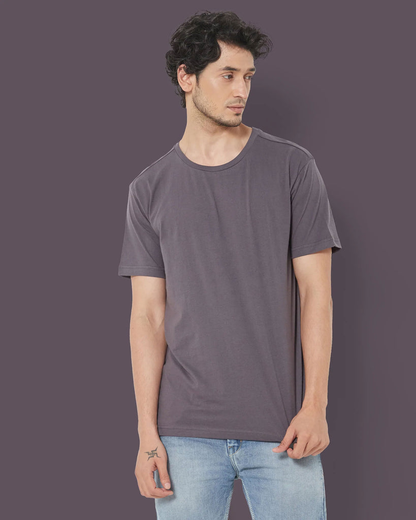 Melangebox Half Sleeves Crew Neck: Steel Grey