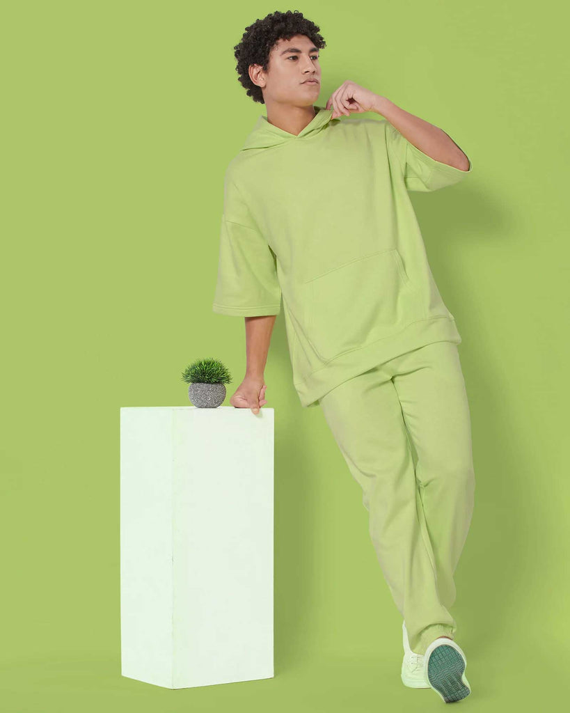 Melangebox Crop Sleeves Oversized Hoodie: Neon Green