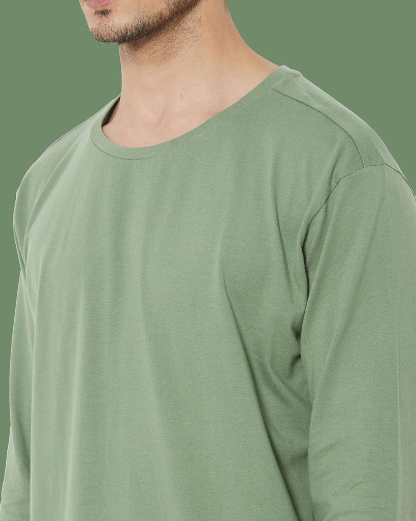 Melangebox Full Sleeves Crew Neck: Sage Green