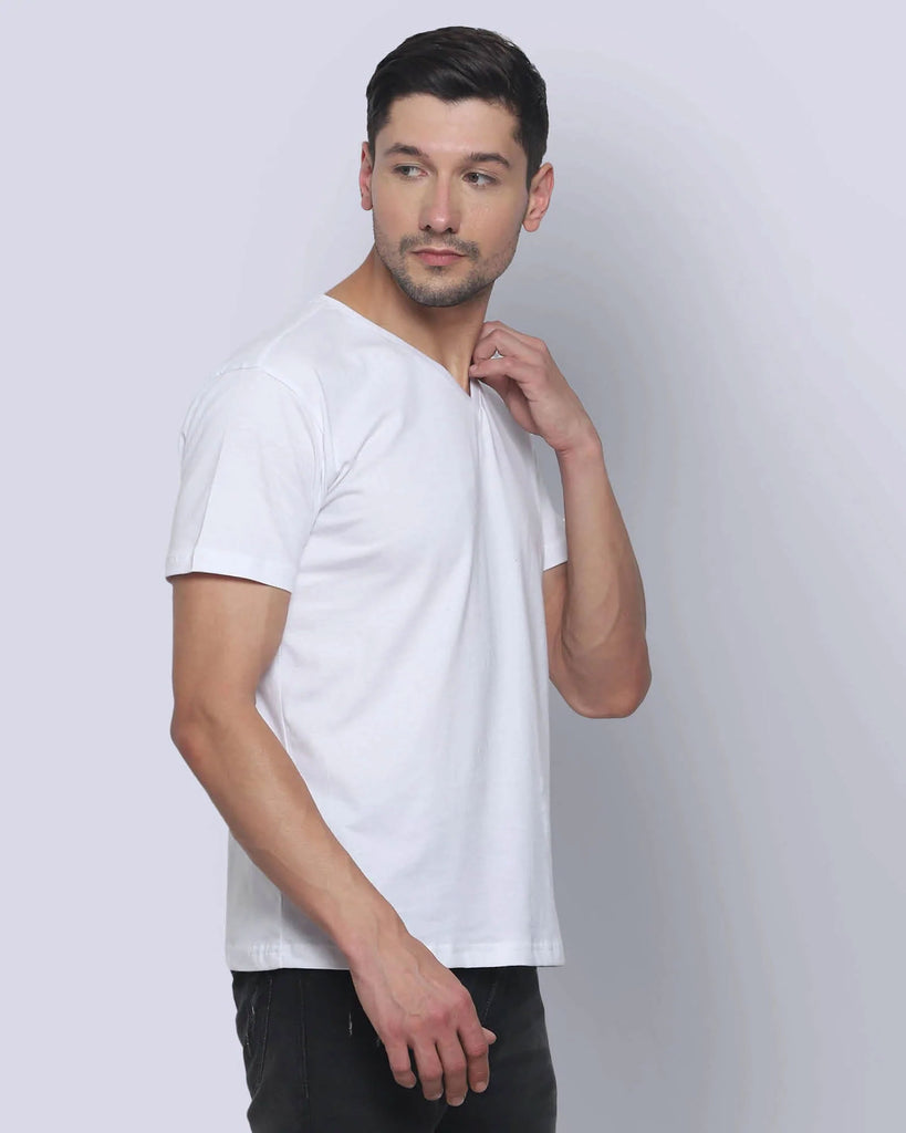 Melangebox V Neck Half Sleeves: White