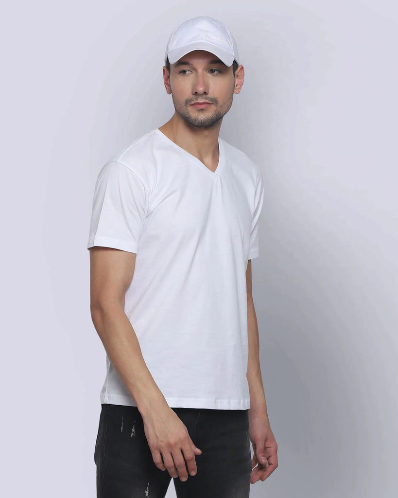 Melangebox V Neck Half Sleeves: White