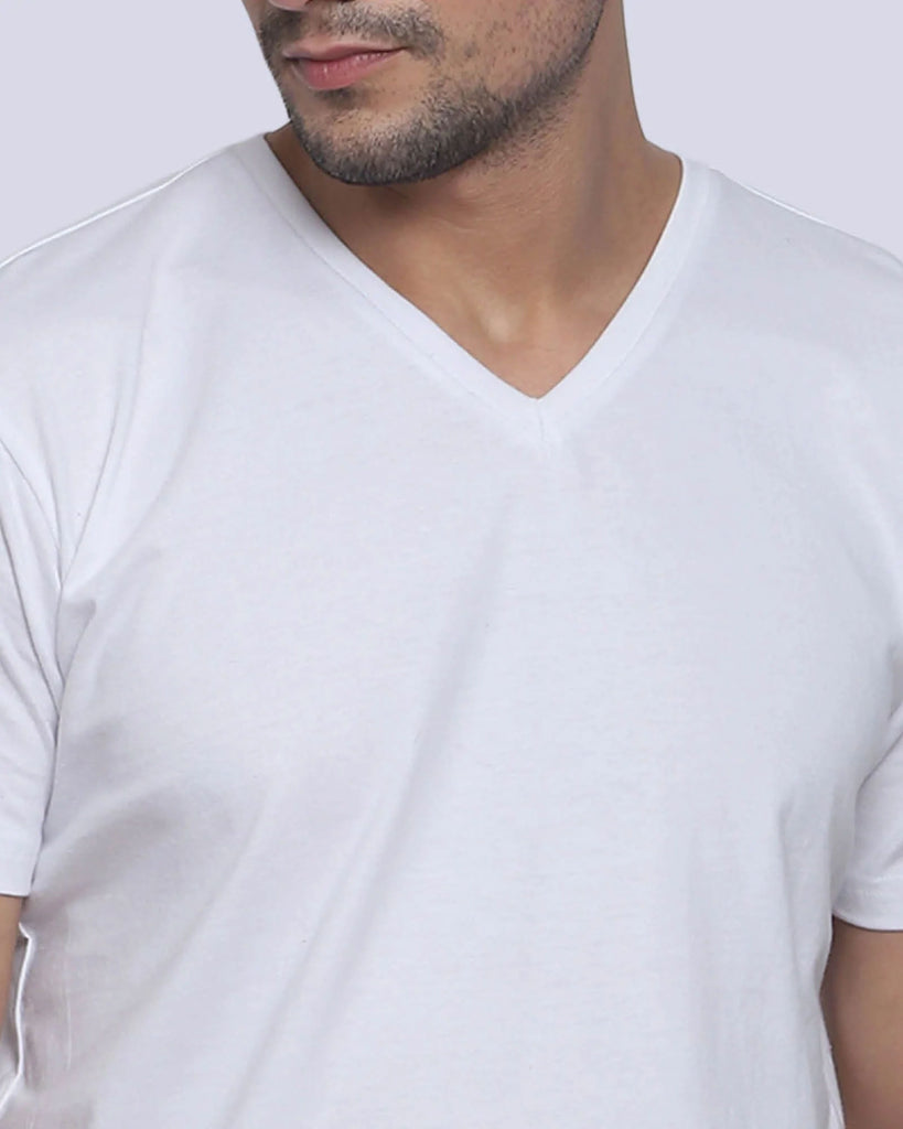 Melangebox V Neck Half Sleeves: White