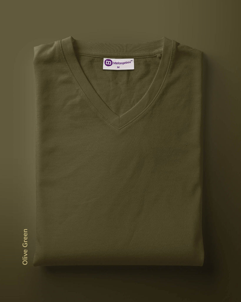 Melangebox V Neck Half Sleeves: Olive Green