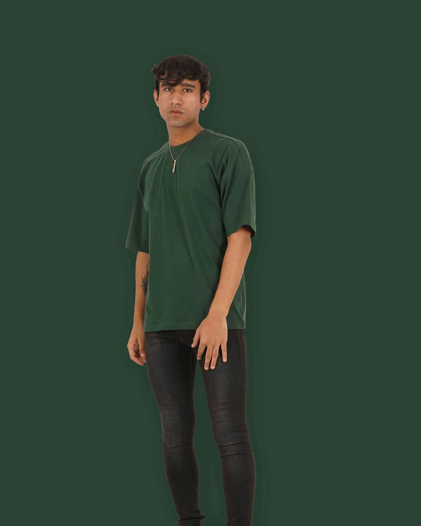 Melangebox Dropshoulder Crew Neck: Emerald Green