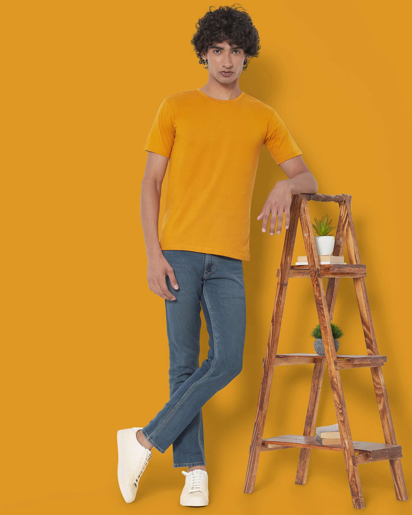 Melangebox Half Sleeves Crew Neck: Mustard