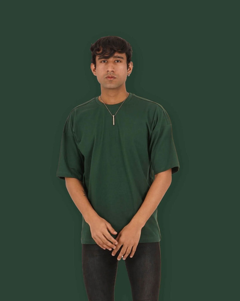 Melangebox Dropshoulder Crew Neck: Emerald Green