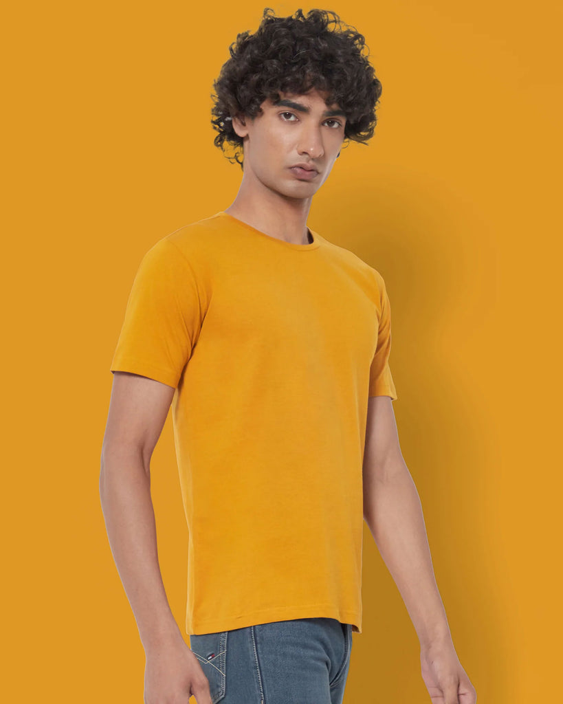 Melangebox Half Sleeves Crew Neck: Mustard