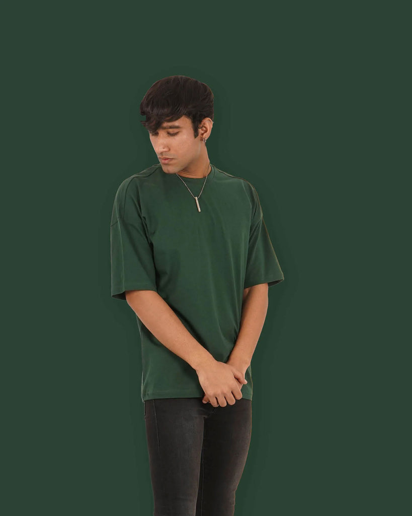 Melangebox Dropshoulder Crew Neck: Emerald Green