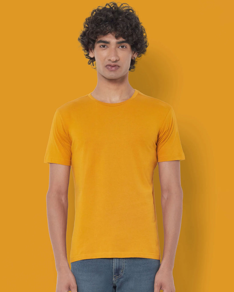 Melangebox Half Sleeves Crew Neck: Mustard