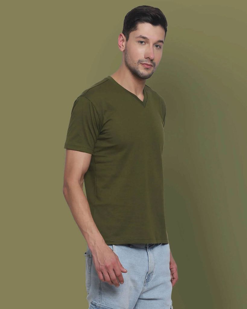 Melangebox V Neck Half Sleeves: Olive Green