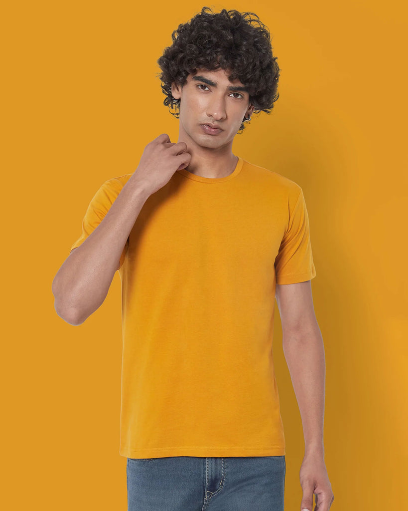 Melangebox Half Sleeves Crew Neck: Mustard