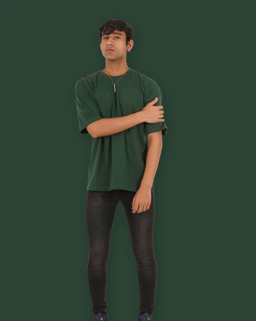 Melangebox Dropshoulder Crew Neck: Emerald Green