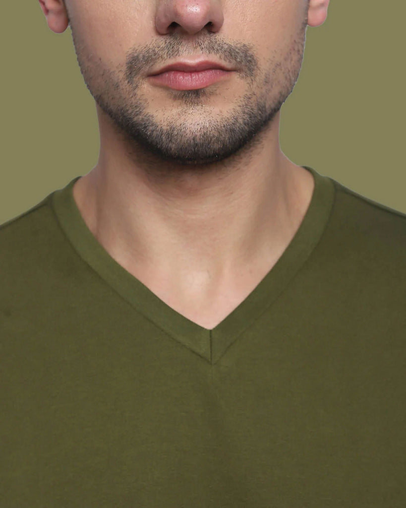 Melangebox V Neck Half Sleeves: Olive Green