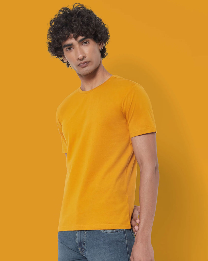 Melangebox Half Sleeves Crew Neck: Mustard