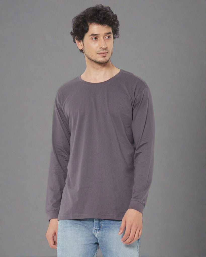 Melangebox Full Sleeves Crew Neck: Steel Grey