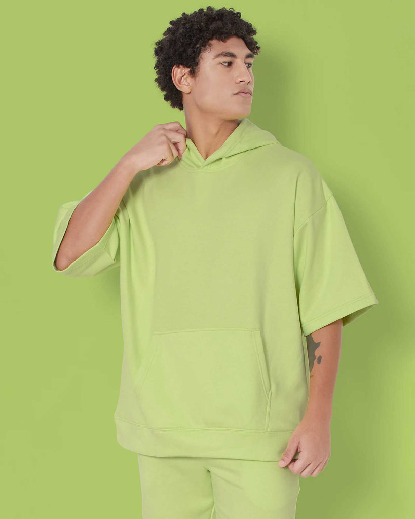 Melangebox Crop Sleeves Oversized Hoodie: Neon Green