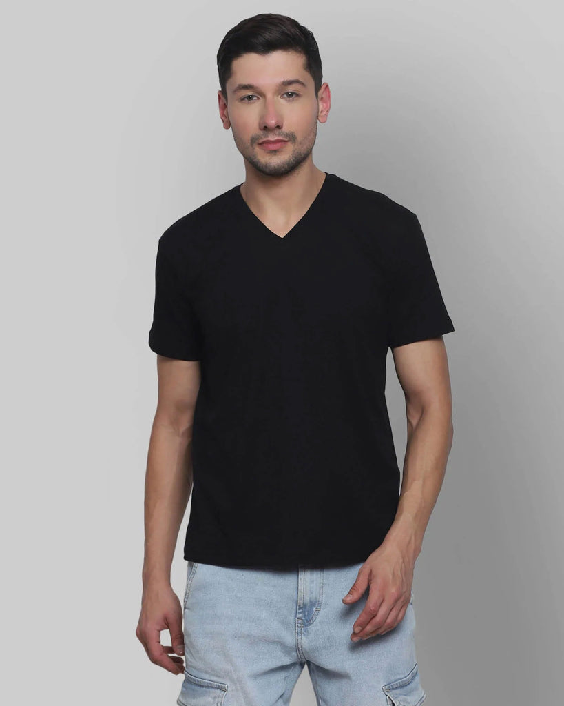 Melangebox V Neck Half Sleeves: Black