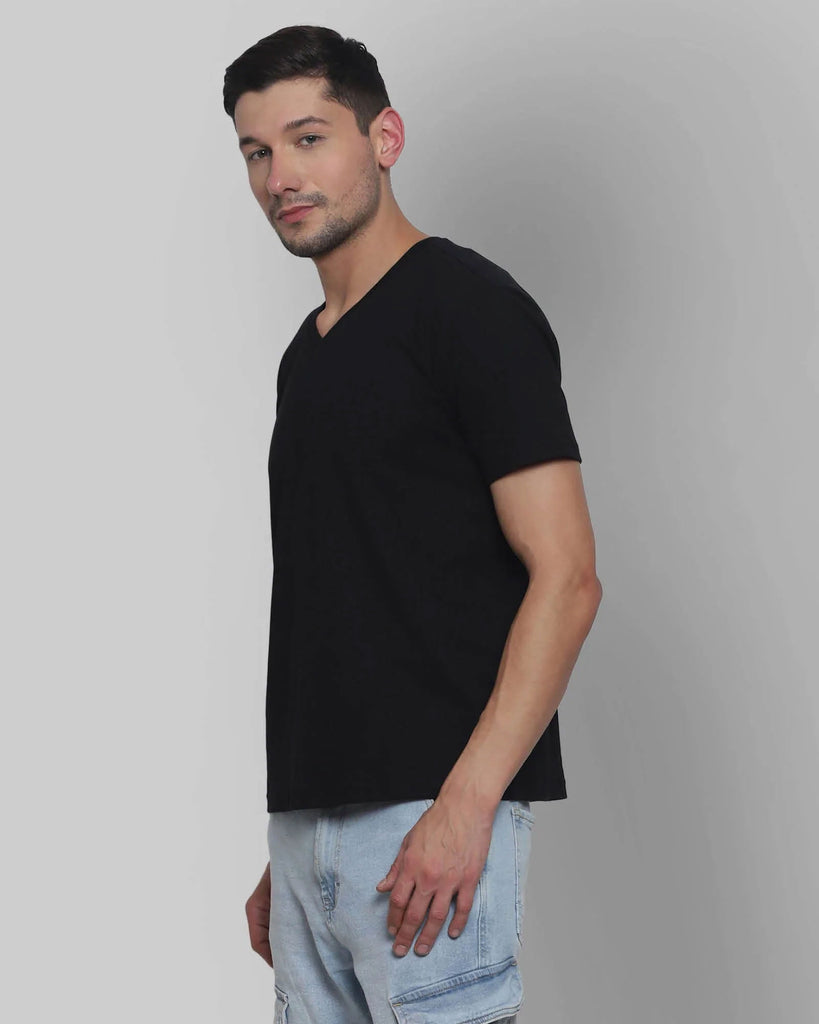 Melangebox V Neck Half Sleeves: Black