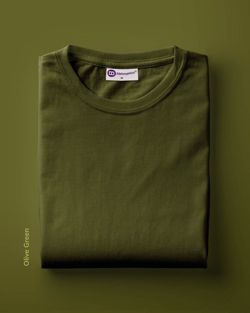 Melangebox Half Sleeves Crew Neck: Olive Green