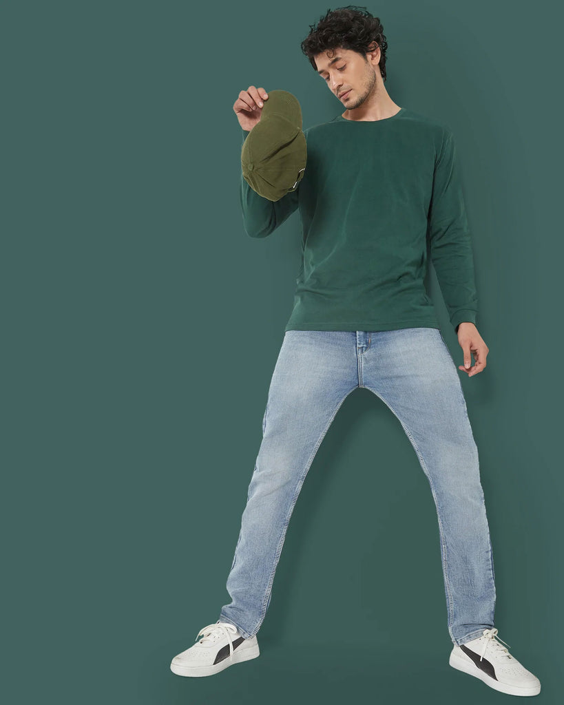 Melangebox Full Sleeves Crew Neck: Emerald Green