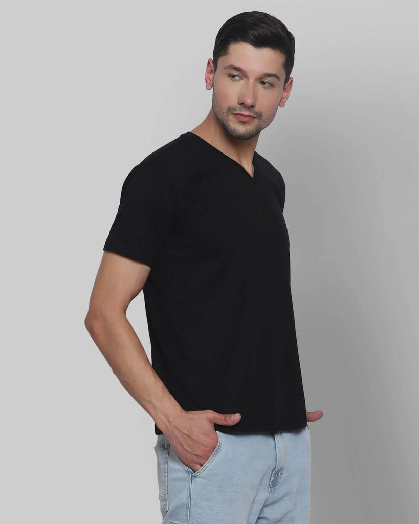 Melangebox V Neck Half Sleeves: Black