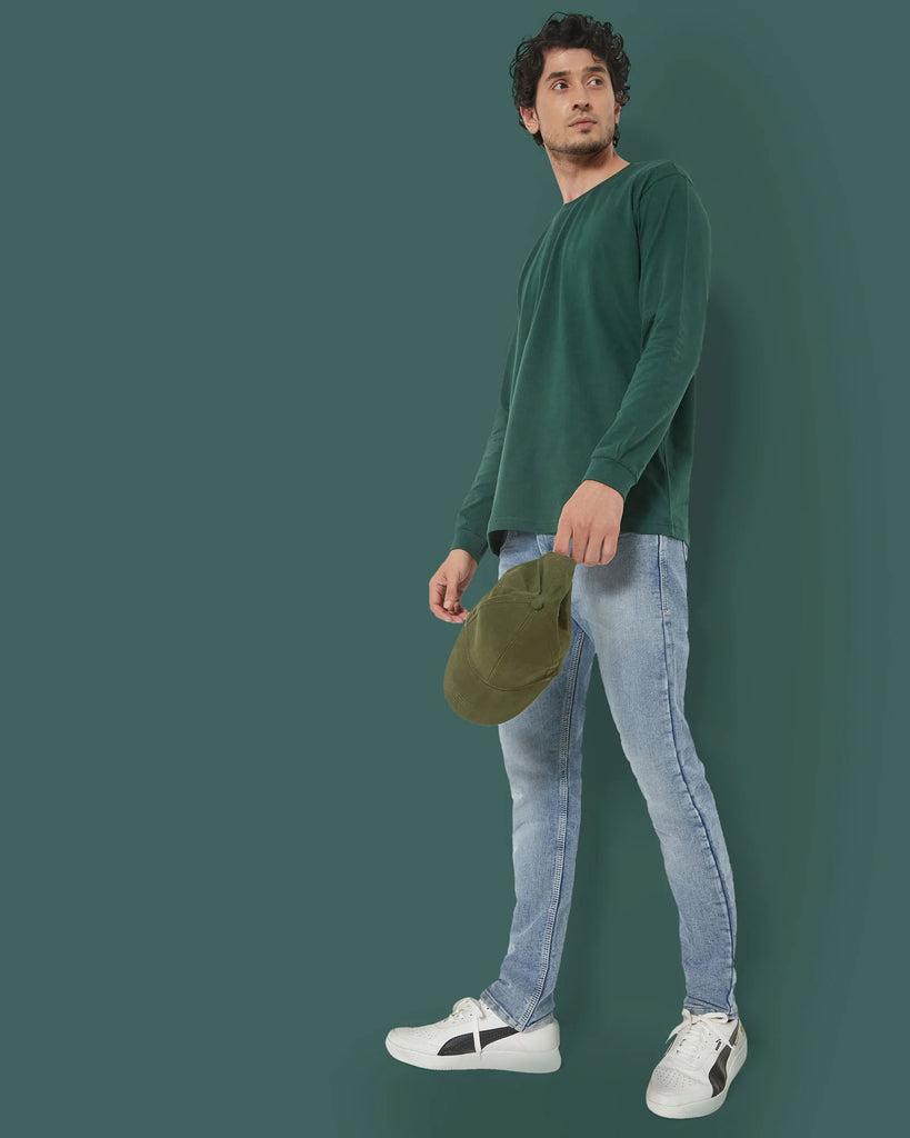 Melangebox Full Sleeves Crew Neck: Emerald Green