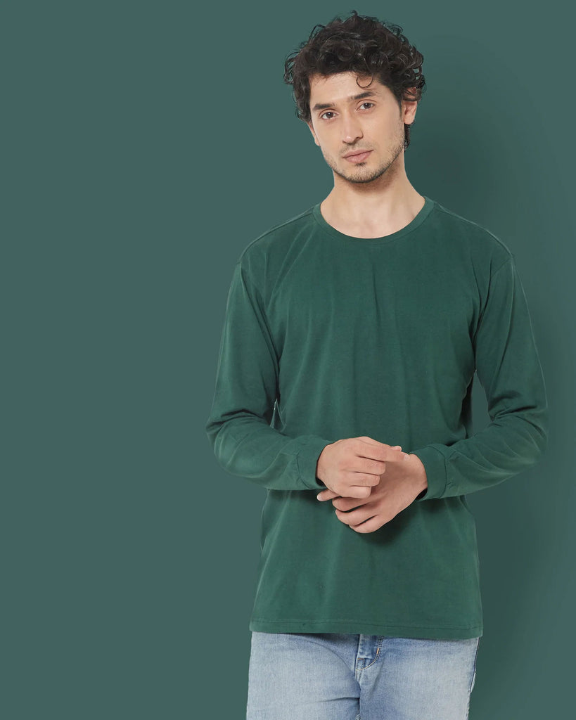 Melangebox Full Sleeves Crew Neck: Emerald Green