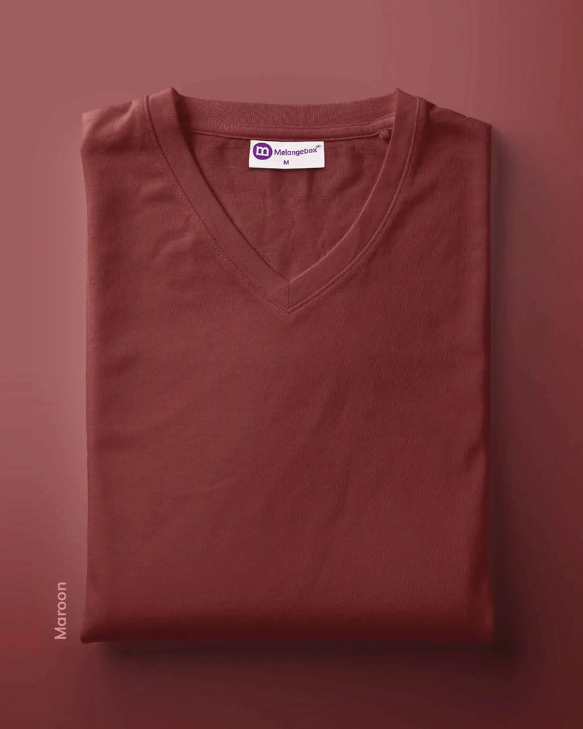 Melangebox V Neck Half Sleeves: Maroon