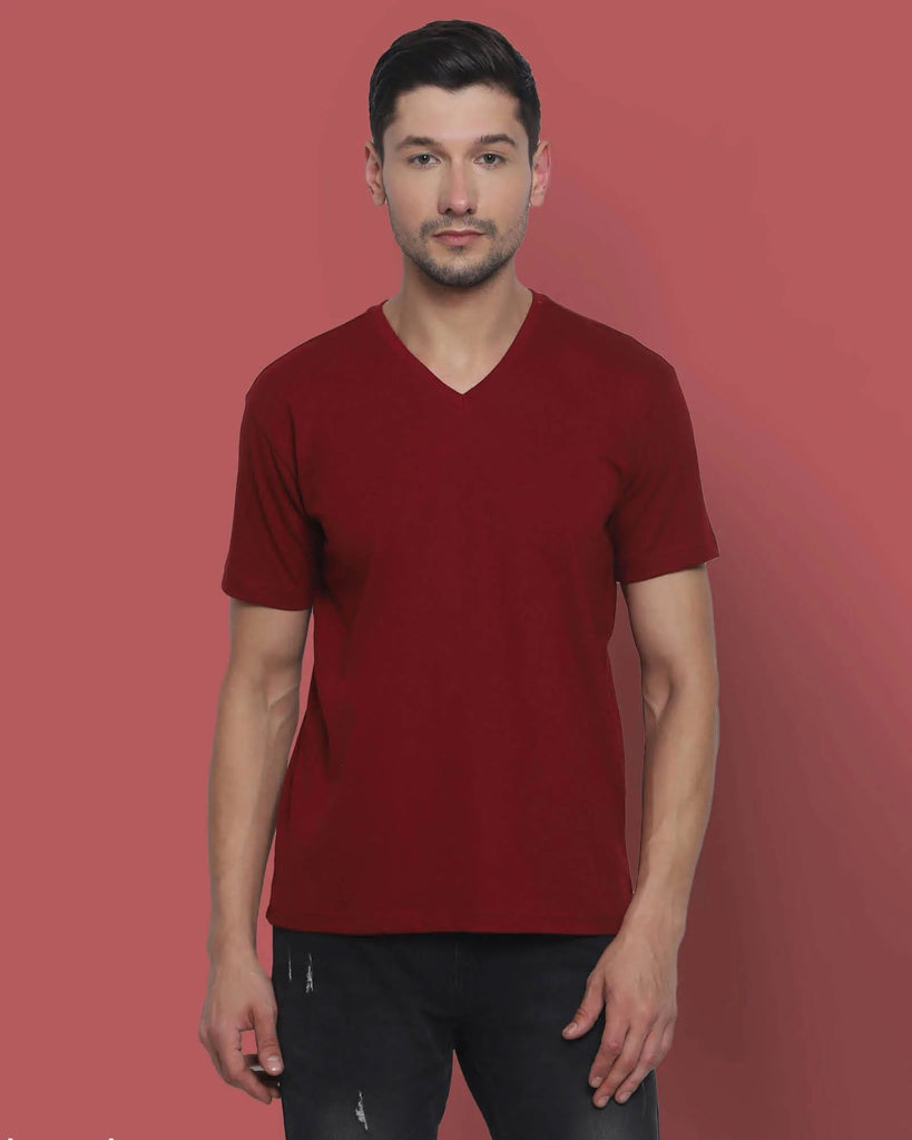 Melangebox V Neck Half Sleeves: Maroon