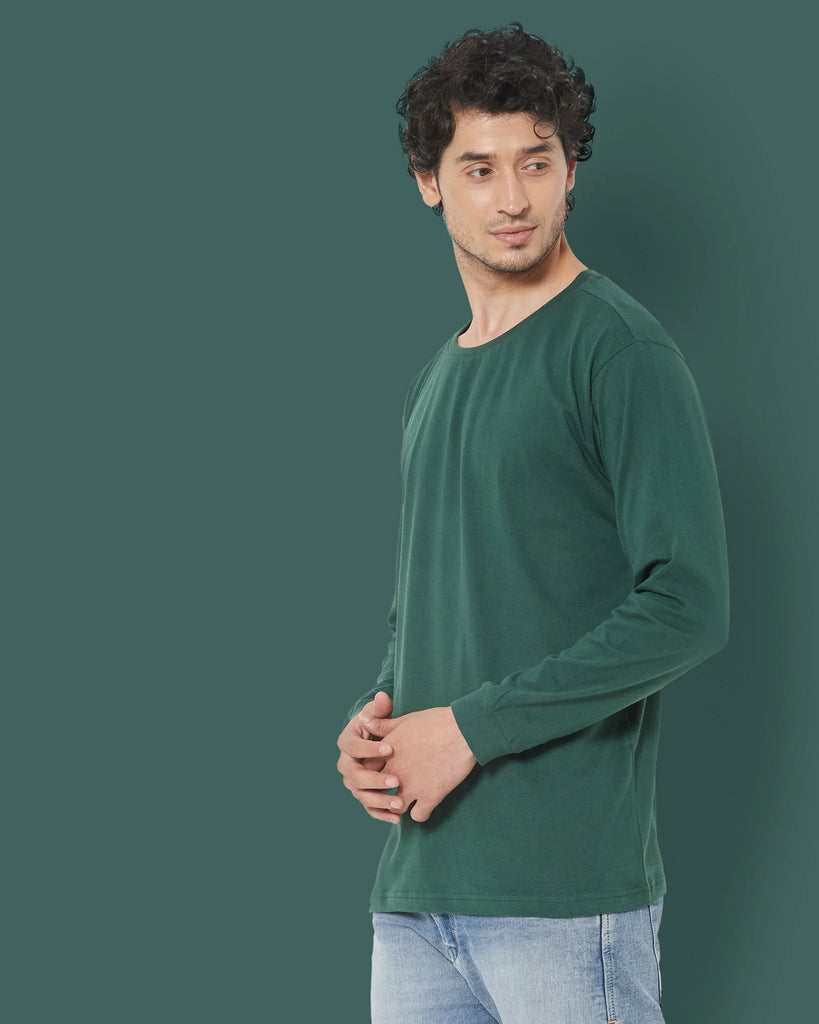 Melangebox Full Sleeves Crew Neck: Emerald Green